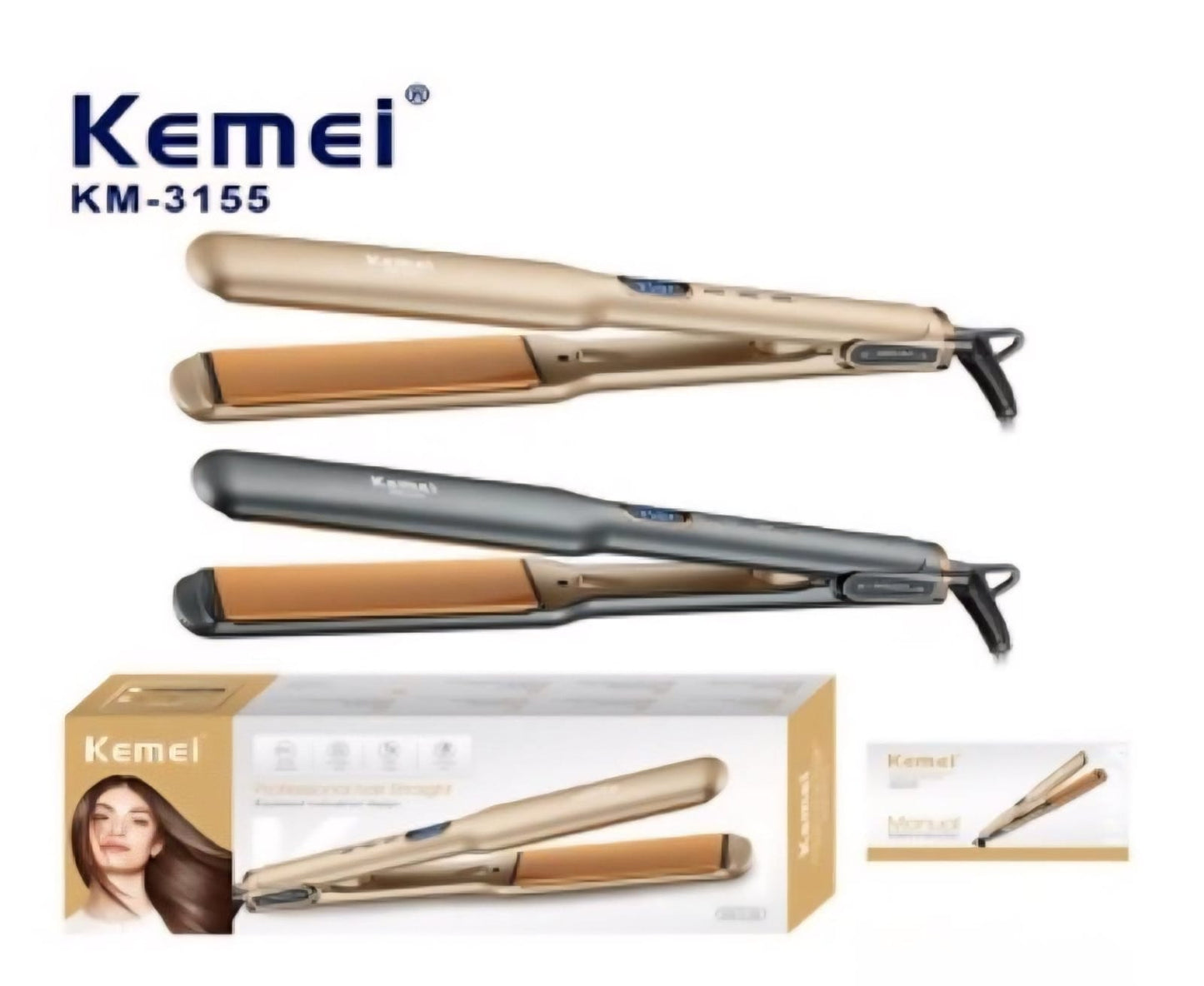 مكواة فرد الشعر Kemei 3155 تسخين سريع ونتائج احترافية