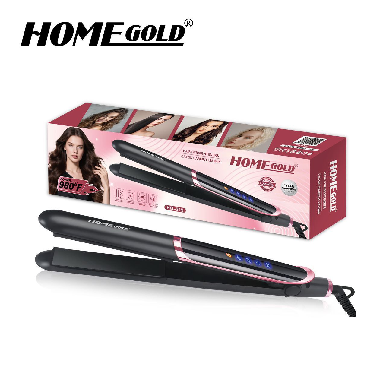مكواة شعر Home Gold 219 حرارة 750°F لفرد سريع ونتائج ناعمة