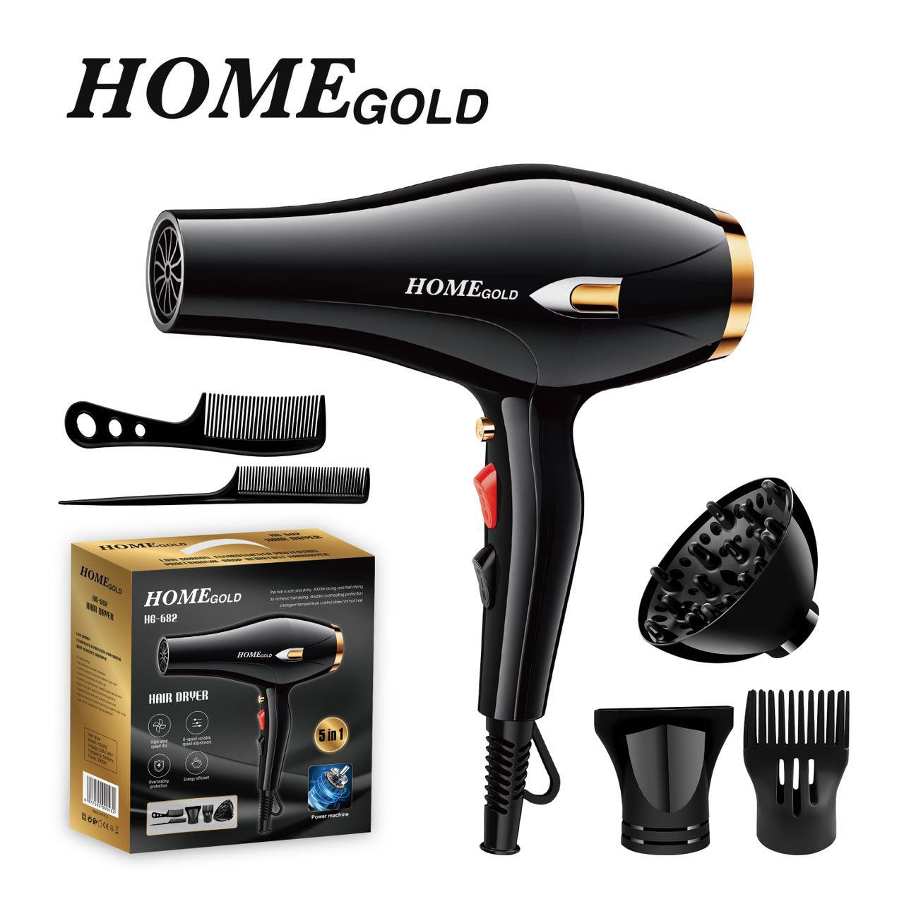 استشوار شعر Home Gold HG682 تجفيف قوي وحماية للشعر