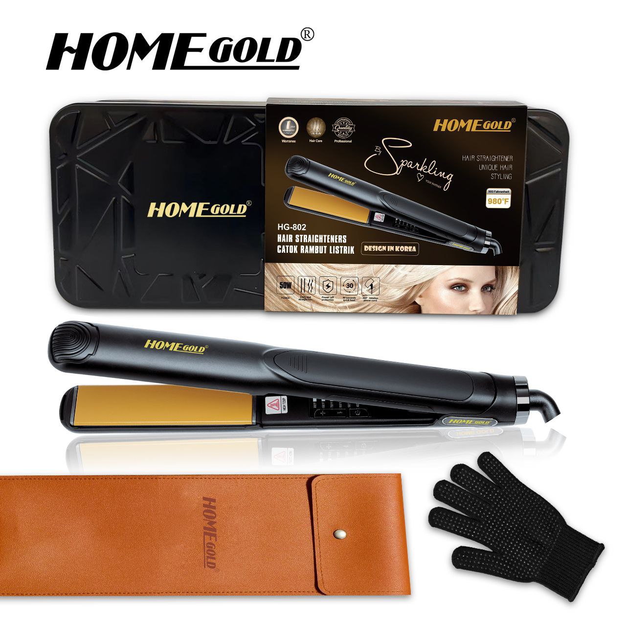 مكواة شعر Home Gold 802  2×1 لفرد وتجعيد الشعر  تسخين سريع
